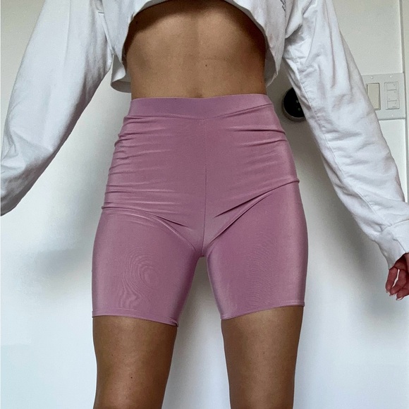 PrettyLittleThing Pants - PrettyLittleThing Dusty Pink High-Waist Bike Shorts